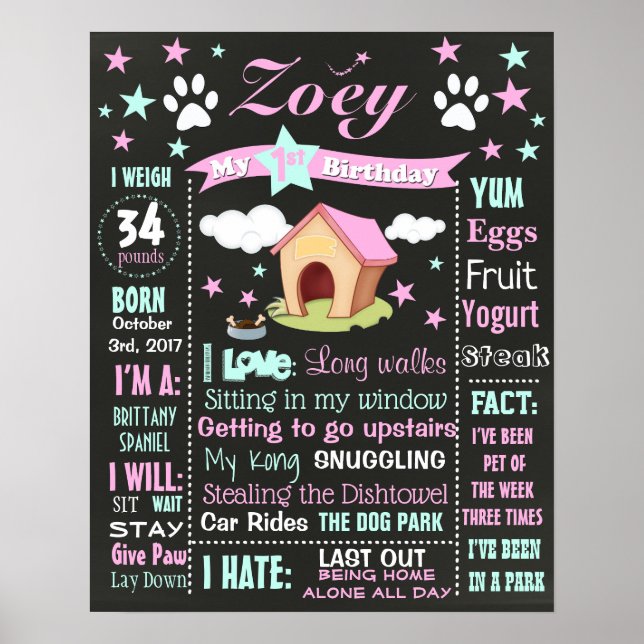 Puppy Dog Birthday chalkboard sign (Front)