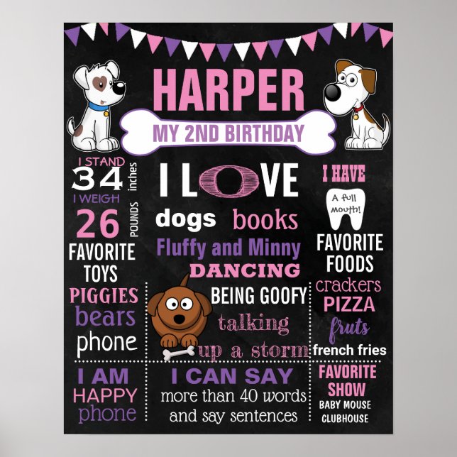 Puppy DOG Birthday chalkboard sign for a girl (Front)