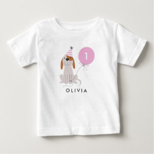 Puppy Dog Birthday Girl   Add Age Name Baby T-Shirt