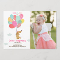 Puppy dog Birthday invitation Balloons Girl pink