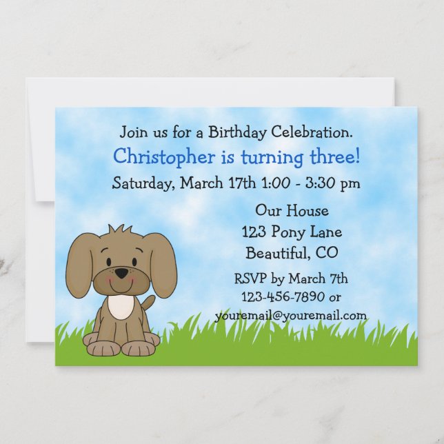 Puppy Dog Birthday Invitation for Boys (Front)