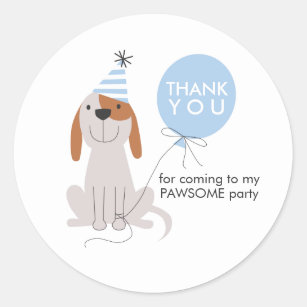 Puppy Dog Birthday Party Blue Favour Tags Sticker