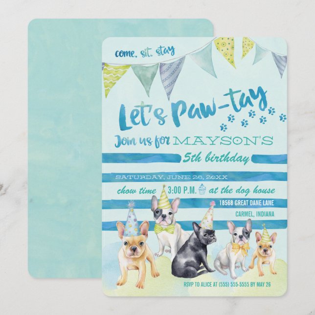 Puppy Dog Birthday Party Invitations (Front/Back)