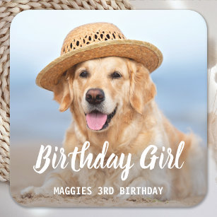 Puppy Dog Birthday Party Personalised Pet Photo Square Paper Coaster