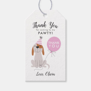 Puppy Dog Birthday Party Pink Favour Gift Tags