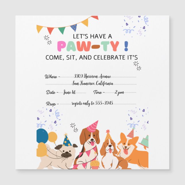 Puppy Dog Birthday Party Puppy Paw-ty Invitations (Front)