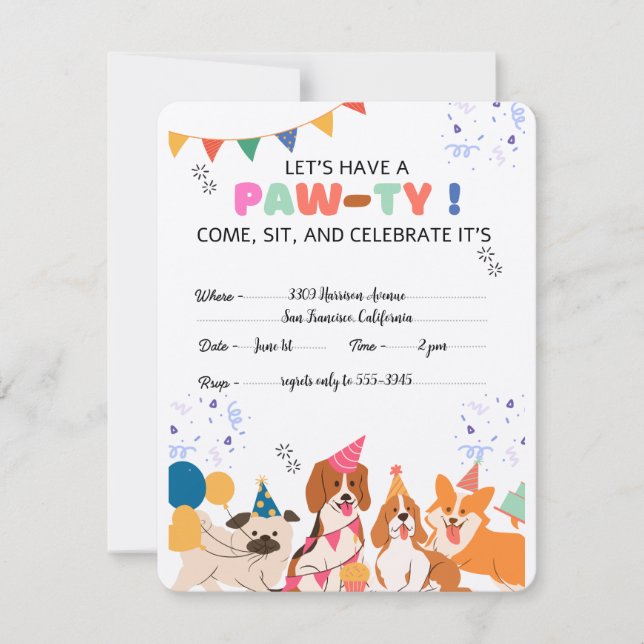 Puppy Dog Birthday Party Puppy Paw-ty Invitations (Front)