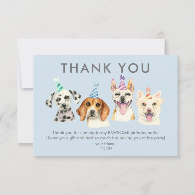Puppy Dog Birthday Party Thank You Card (Front)