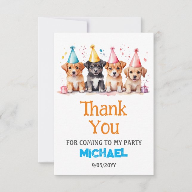 Puppy Dog Birthday Party Thank You Card (Front)