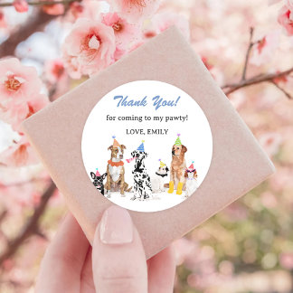 Puppy Dog Birthday Party Thank You Card Classic Round Sticker