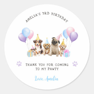 Puppy Dog Birthday Party Watercolor Classic Round Sticker