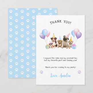 Puppy Dog Birthday Party Watercolor Thank you Card