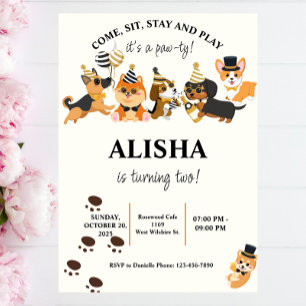 Puppy  Dog Birthday Pawty Birthday Invitation