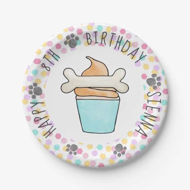Puppy Dog Birthday Pawty Dessert Cupcake Paper Plate (Front)