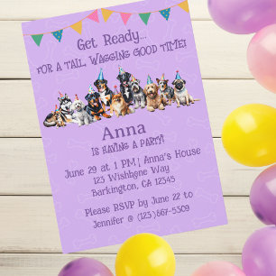 Puppy Dog Birthday Purple Invitation
