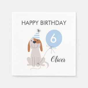 Puppy Dog Blue Birthday Party Napkin