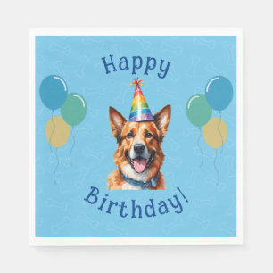 Puppy Dog Blue Birthday Paw-ty Napkin