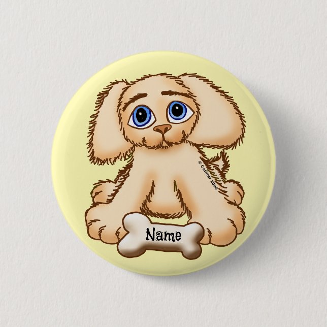 Puppy Dog Bone  6 Cm Round Badge (Front)