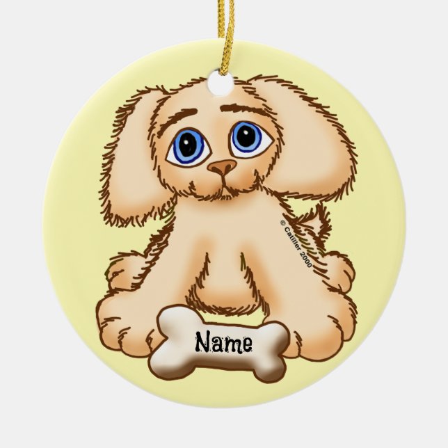 Puppy Dog Bone  Ceramic Tree Decoration (Front)