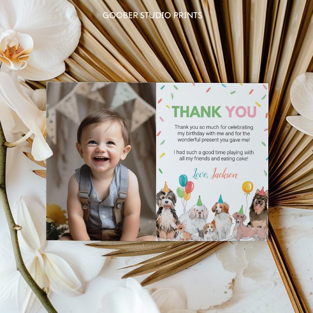 Puppy Dog Boy Birthday Photo Thank You Card (Creator Uploaded)