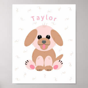Puppy Dog Cartoon Pastel Personalized Neutral Poster