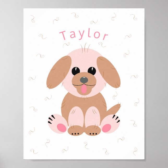Puppy Dog Cartoon Pastel Personalized Neutral Poster (Front)