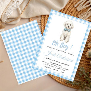 Puppy Dog Chic Blue Bow Boy Baby Shower Invitation