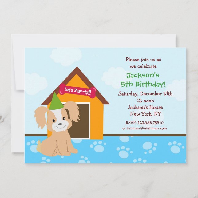Puppy Dog Custom Birthda Party Invitations (Front)