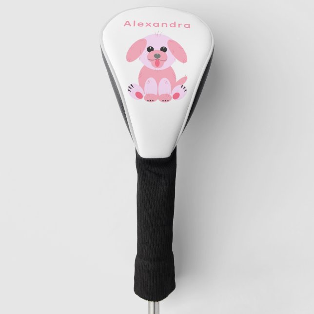Puppy Dog Cute Cartoon Blush Pink Personalised Golf Head Cover (Front)