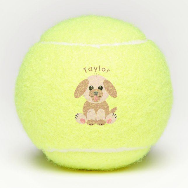 Puppy Dog Cute Cartoon Pastel Neutral Personalised Tennis Balls (Front)