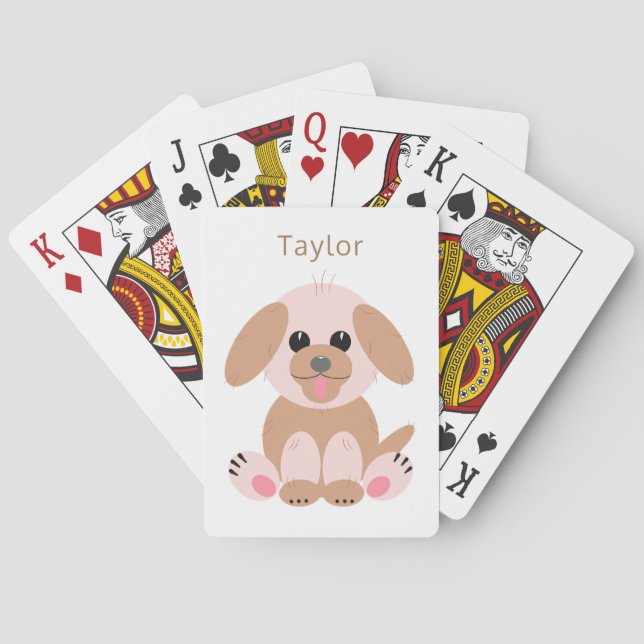 Puppy Dog Cute Cartoon Pastel Personalised Neutral Playing Cards (Back)