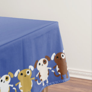 Puppy Dog Cute Colorful 1st Birthday Party Theme Tablecloth
