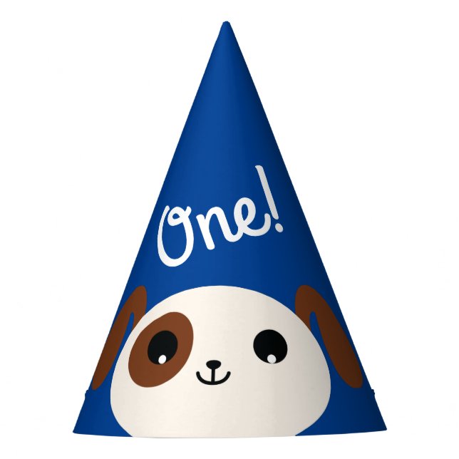 Puppy Dog Cute Colourful 1st Birthday Party Theme Hat (Front)