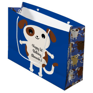 Puppy Dog Cute Colourful 1st Birthday Party Theme Large Gift Bag