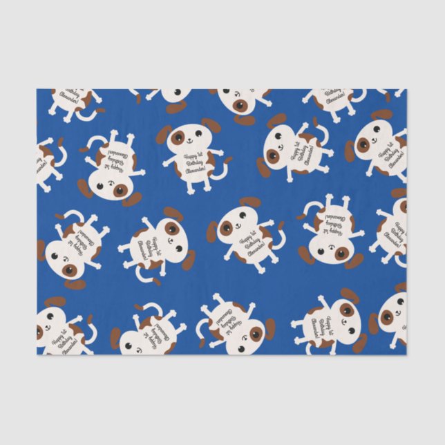 Puppy Dog Cute Colourful 1st Birthday Party Theme Tissue Paper (Front)