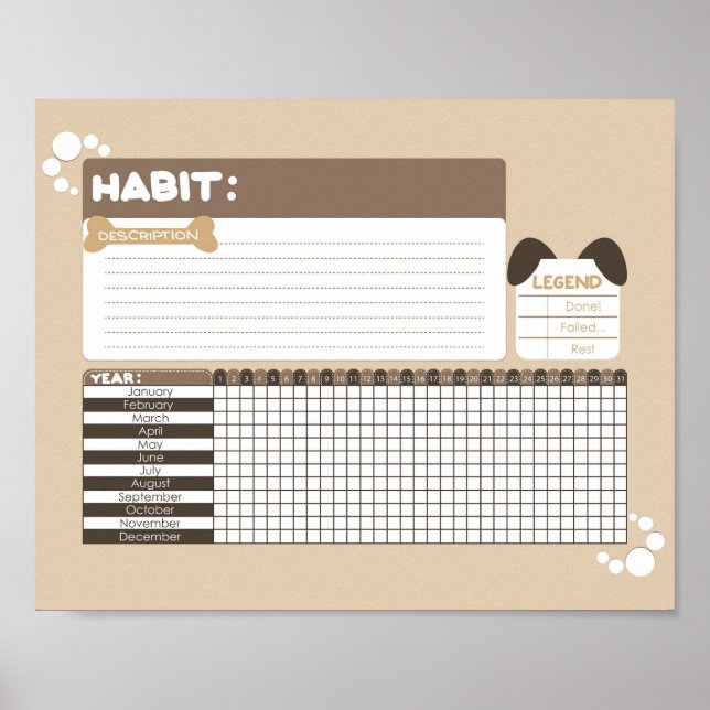Puppy Dog Design Habit Tracker Poster (Front)