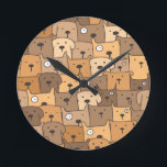 Puppy Dog Doodle Illustration Art Round Clock<br><div class="desc">Theme: Dogs.
Style: Fun,  Cute. 
Colours: Brown,  Grey.</div>