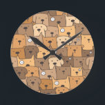 Puppy Dog Doodle Illustration Art Round Clock<br><div class="desc">Theme: Dogs.
Style: Fun,  Cute. 
Colours: Brown,  Grey.</div>