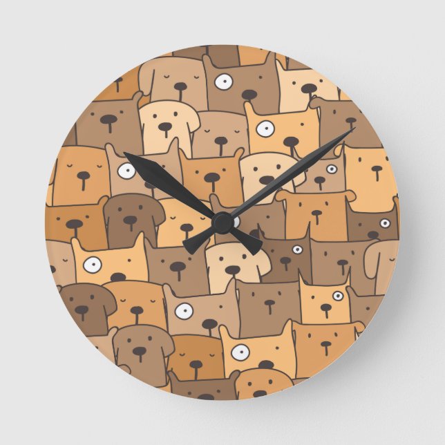 Puppy Dog Doodle Illustration Art Round Clock (Front)