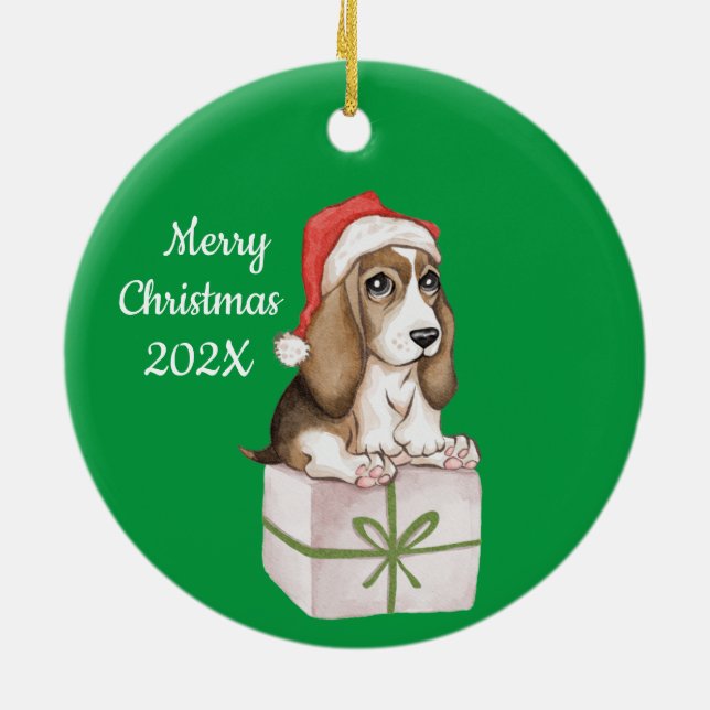 Puppy Dog Eyes Christmas Tree Ceramic Ornament (Back)