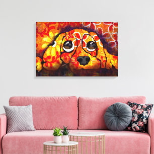 Puppy Dog Eyes Whimsical Abstract Floral Orange Canvas Print