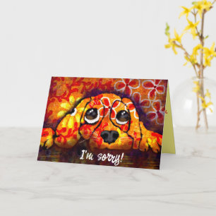 Puppy Dog Eyes Whimsical Abstract Floral Orange Card