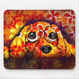 Puppy Dog Eyes Whimsical Abstract Floral Orange Mouse Mat