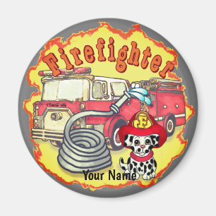 Puppy Dog Firetruck Firefighter Magnet