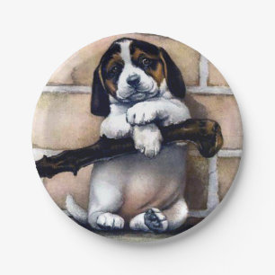Puppy dog for sale cute vintage illustration beagl paper plate