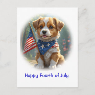 Puppy Dog Fourth of July Postcard
