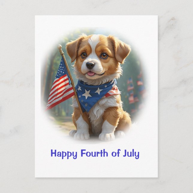 Puppy Dog Fourth of July Postcard (Front)