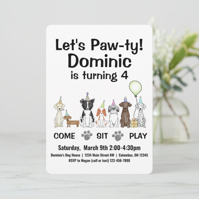Puppy Dog Gender Neutral or Boy Birthday Pawty Inv Invitation (Standing Front)