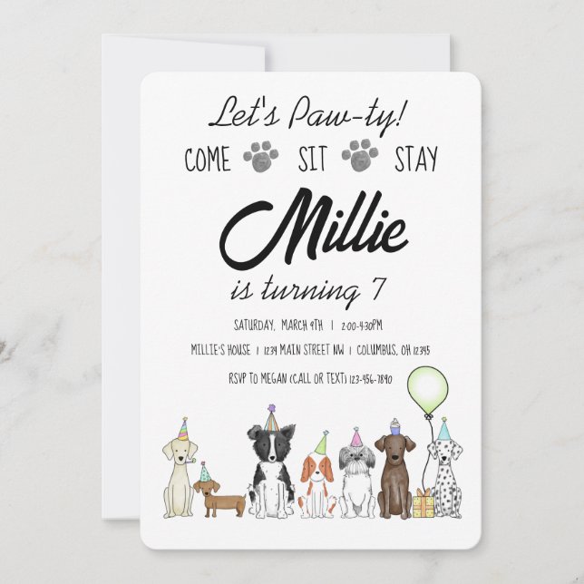 Puppy Dog Girl Birthday Pawty Invitation (Front)
