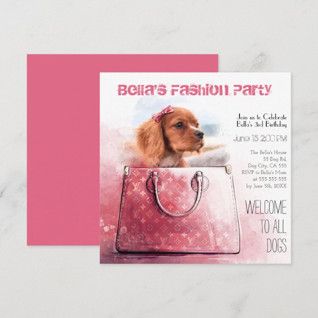 Puppy Dog Girl Birthday Watercolor Party Photo Pet Invitation (Front/Back)